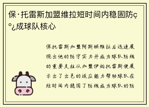 保·托雷斯加盟维拉短时间内稳固防线成球队核心